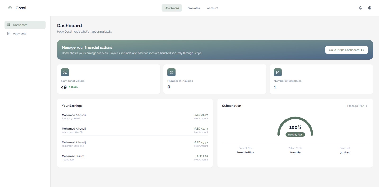 Oosal Dashboard Preview